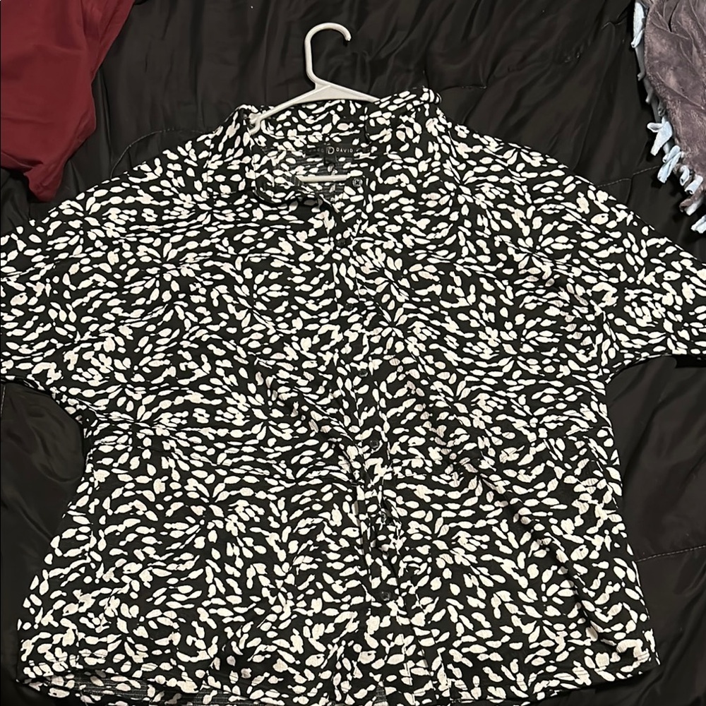Fred David Black and White Blouse Abstract Pattern